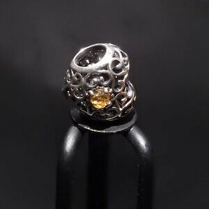 Retired Pandora Signature Silver Peridot August Birthstone Heart Bead Charm